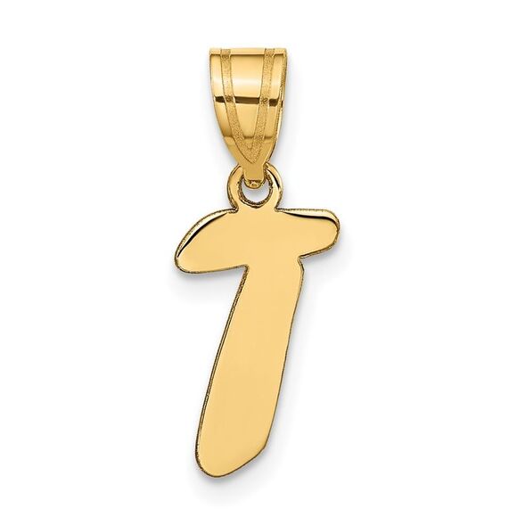 Kazi Luxury 14k Yellow Gold Polished Script Letter T Initial Pendant - Picture 1 of 4